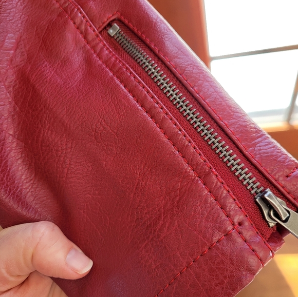 Vegan leather red moto jacket LA Coalition size L - Picture 3 of 5